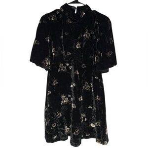 Free People Be My Baby Velvet Floral Mini Dress Black Size 8